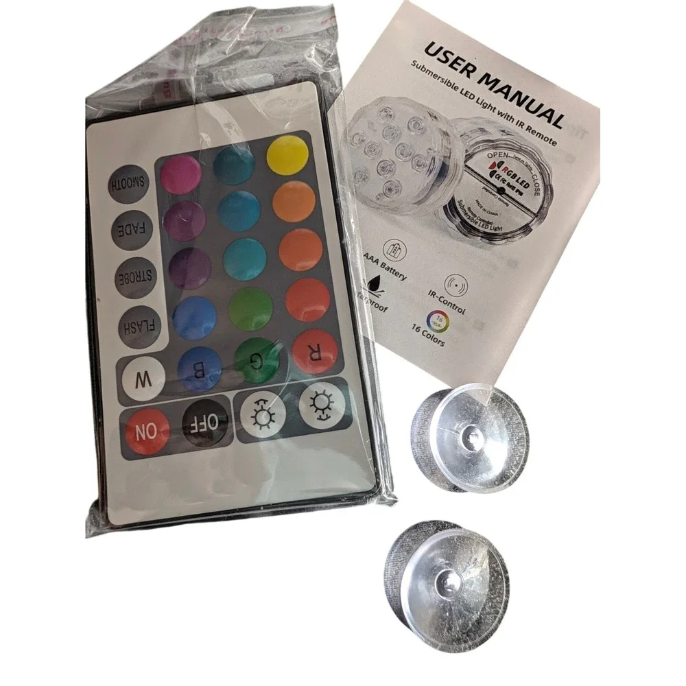 Submersible RGB LED Light Waterproof IP68 Remote Controlled 16 Colors 10 LED